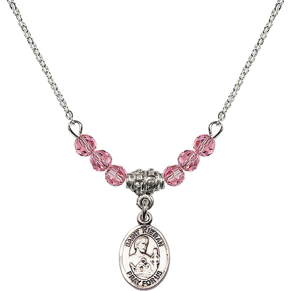 Sterling Silver Saint Kieran Birthstone Necklace with Rose Beads - 9367