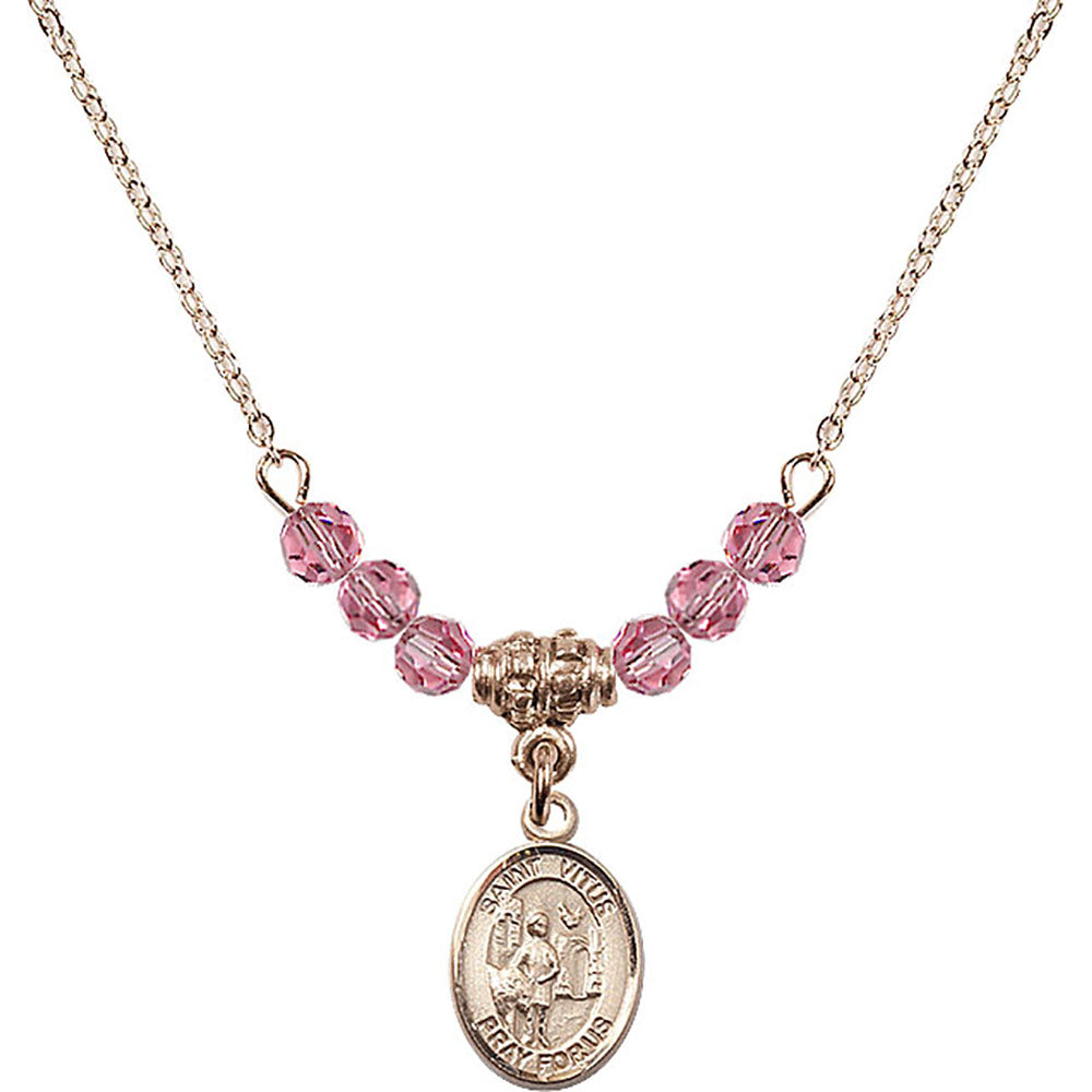 14kt Gold Filled Saint Vitus Birthstone Necklace with Rose Beads - 9368