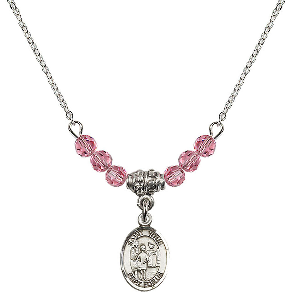 Sterling Silver Saint Vitus Birthstone Necklace with Rose Beads - 9368