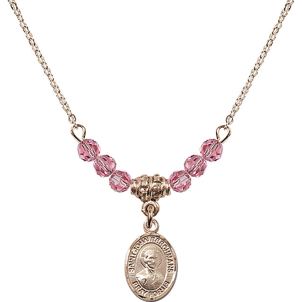 14kt Gold Filled Saint John Berchmans Birthstone Necklace with Rose Beads - 9370
