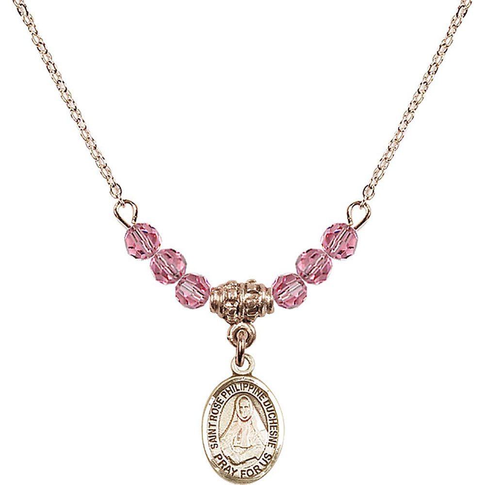 14kt Gold Filled Saint Rose Philippine Duchesne Birthstone Necklace with Rose Beads - 9371