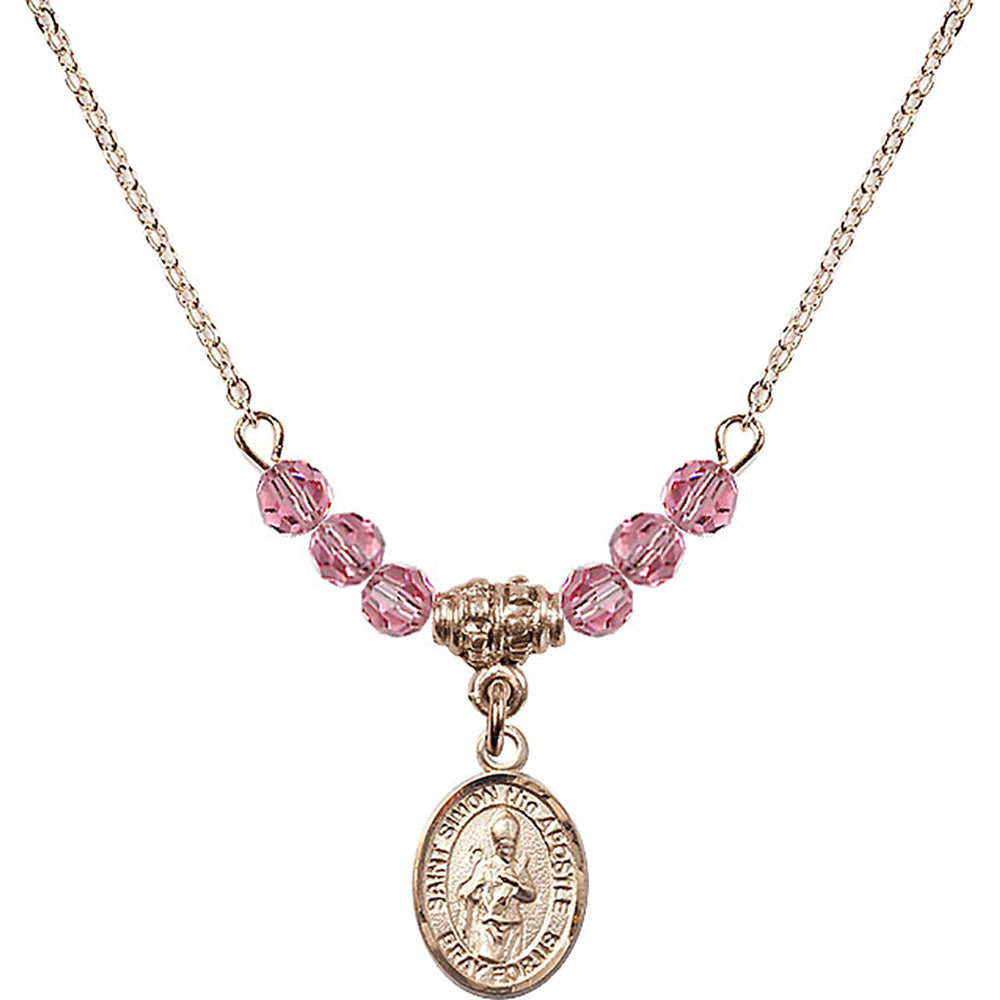 14kt Gold Filled Saint Simon the Apostle Birthstone Necklace with Rose Beads - 9375