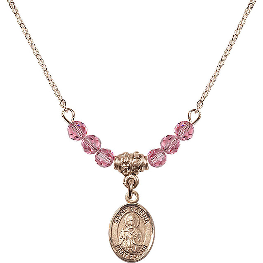 14kt Gold Filled Saint Marina Birthstone Necklace with Rose Beads - 9379