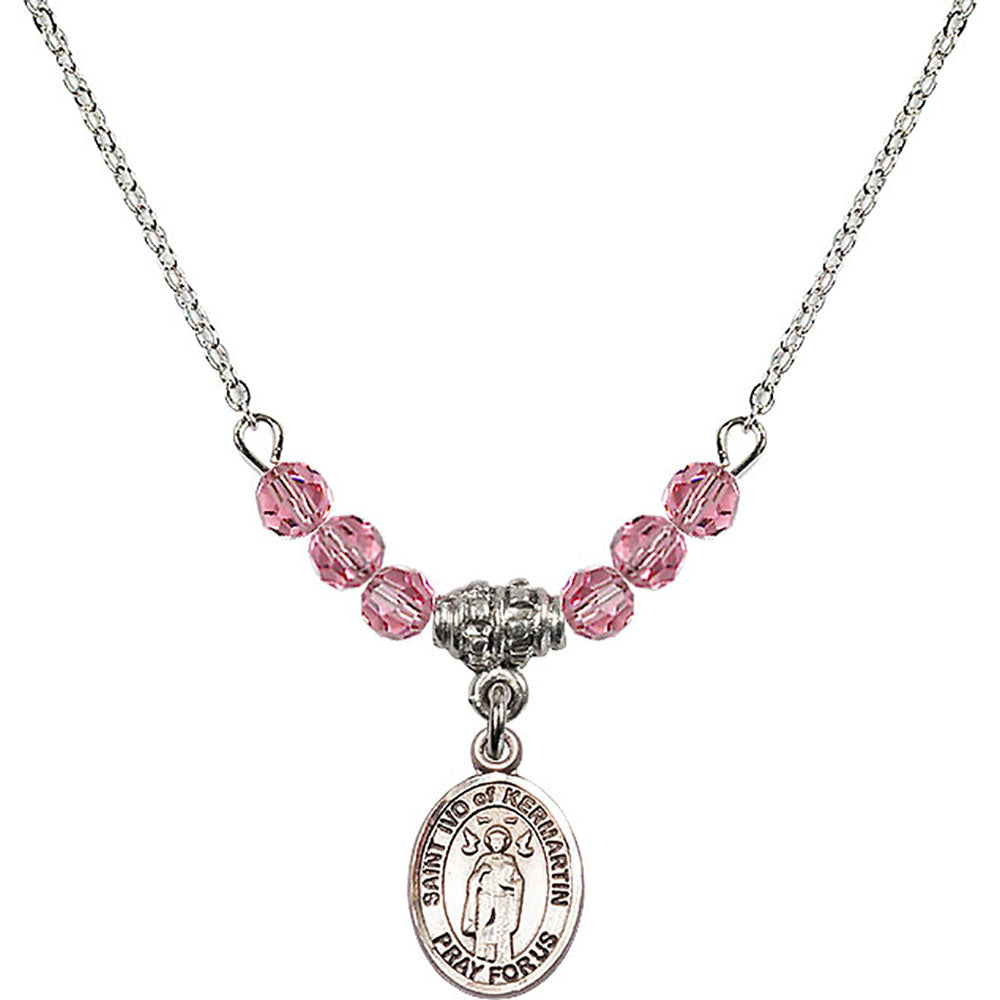 Sterling Silver Saint Ivo of Kelmartin Birthstone Necklace with Rose Beads - 9384