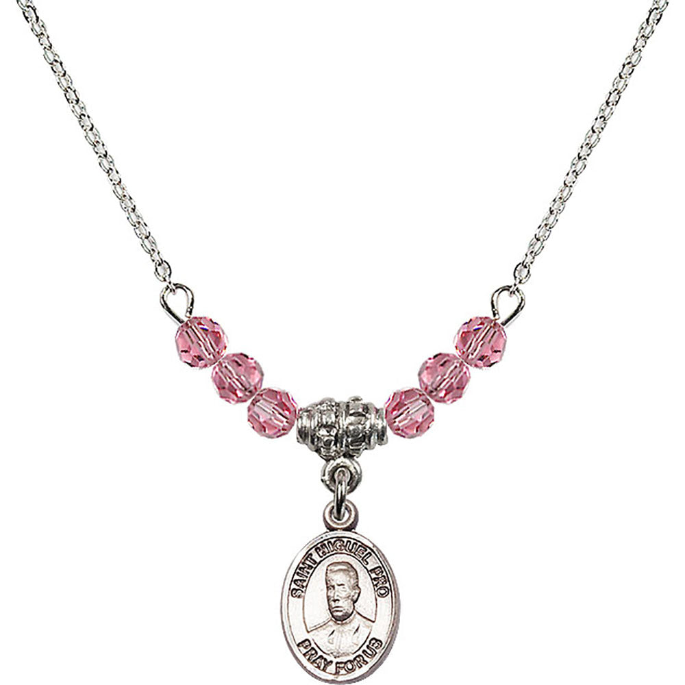 Sterling Silver Blessed Miguel Pro Birthstone Necklace with Rose Beads - 9389