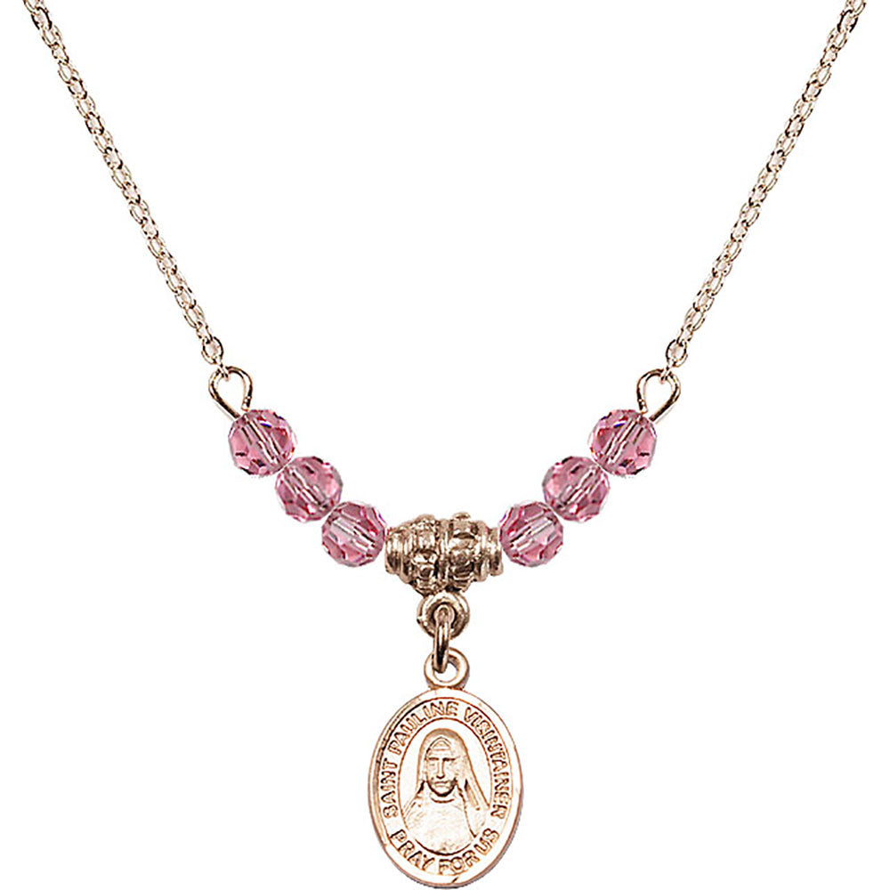 14kt Gold Filled Saint Pauline Visintainer Birthstone Necklace with Rose Beads - 9391