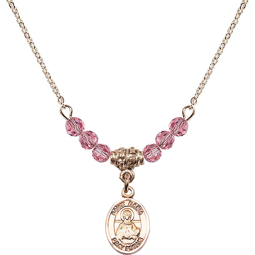 14kt Gold Filled Saint Daria Birthstone Necklace with Rose Beads - 9396