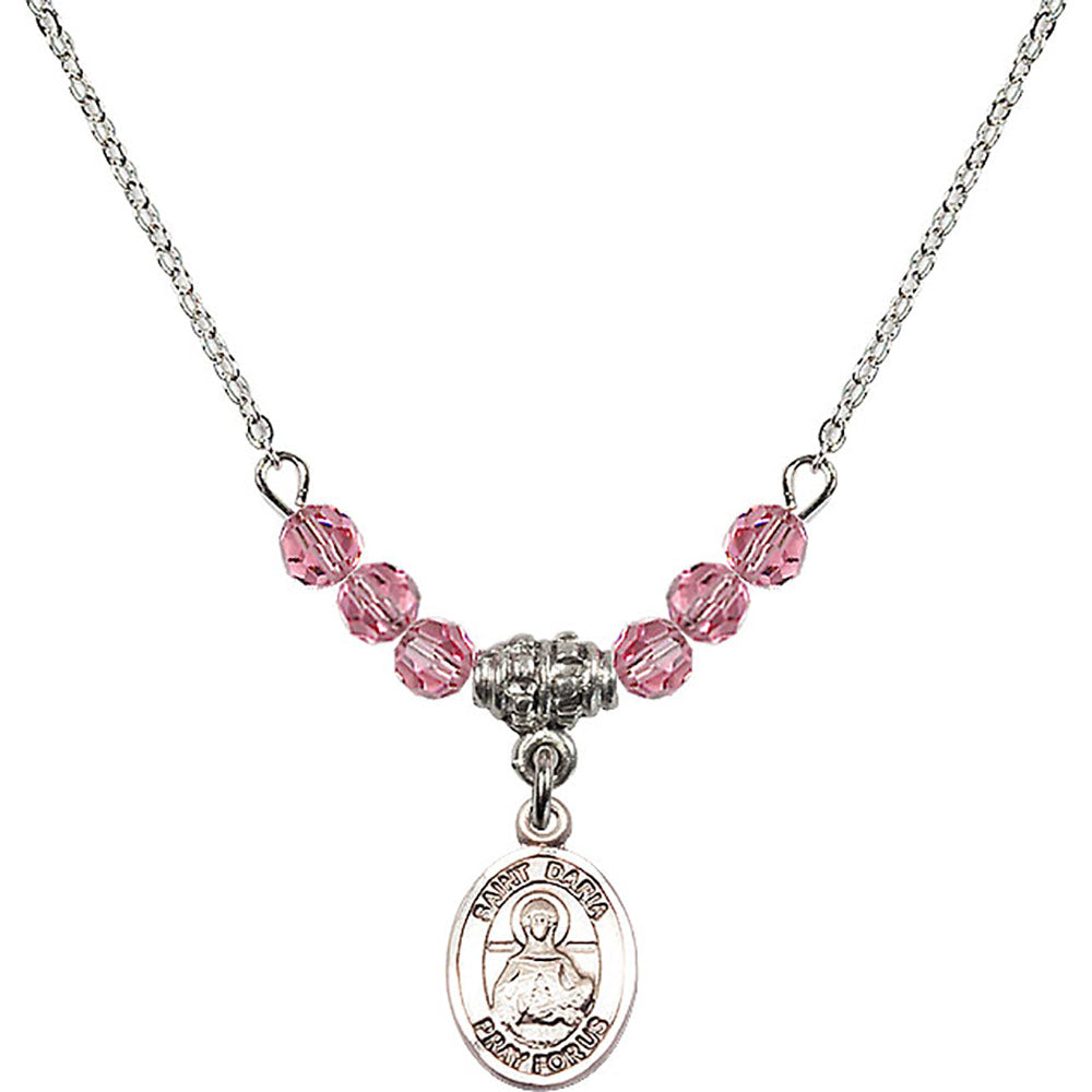 Sterling Silver Saint Daria Birthstone Necklace with Rose Beads - 9396