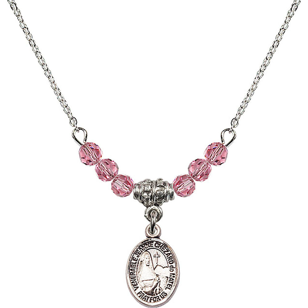 Sterling Silver Saint Jeanne Chezard de Matel Birthstone Necklace with Rose Beads - 9401