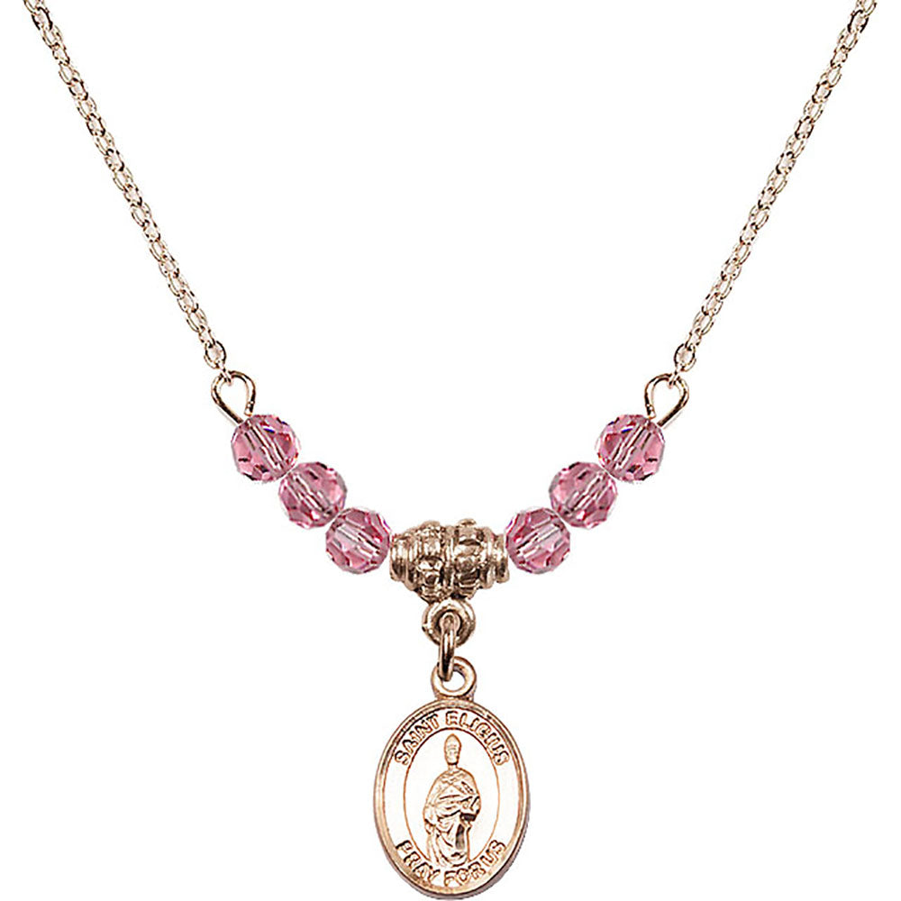 14kt Gold Filled Saint Eligius Birthstone Necklace with Rose Beads - 9402