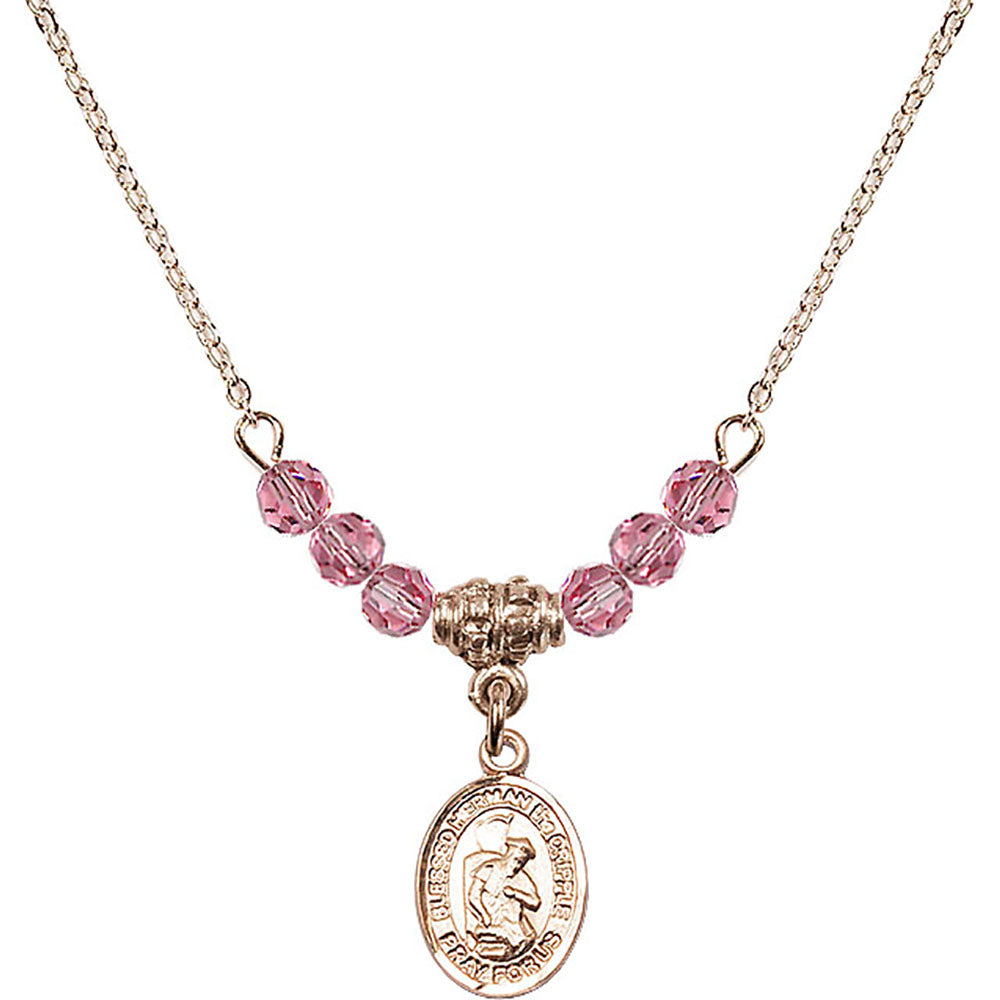 14kt Gold Filled Blessed Herman the Cripple Birthstone Necklace with Rose Beads - 9403