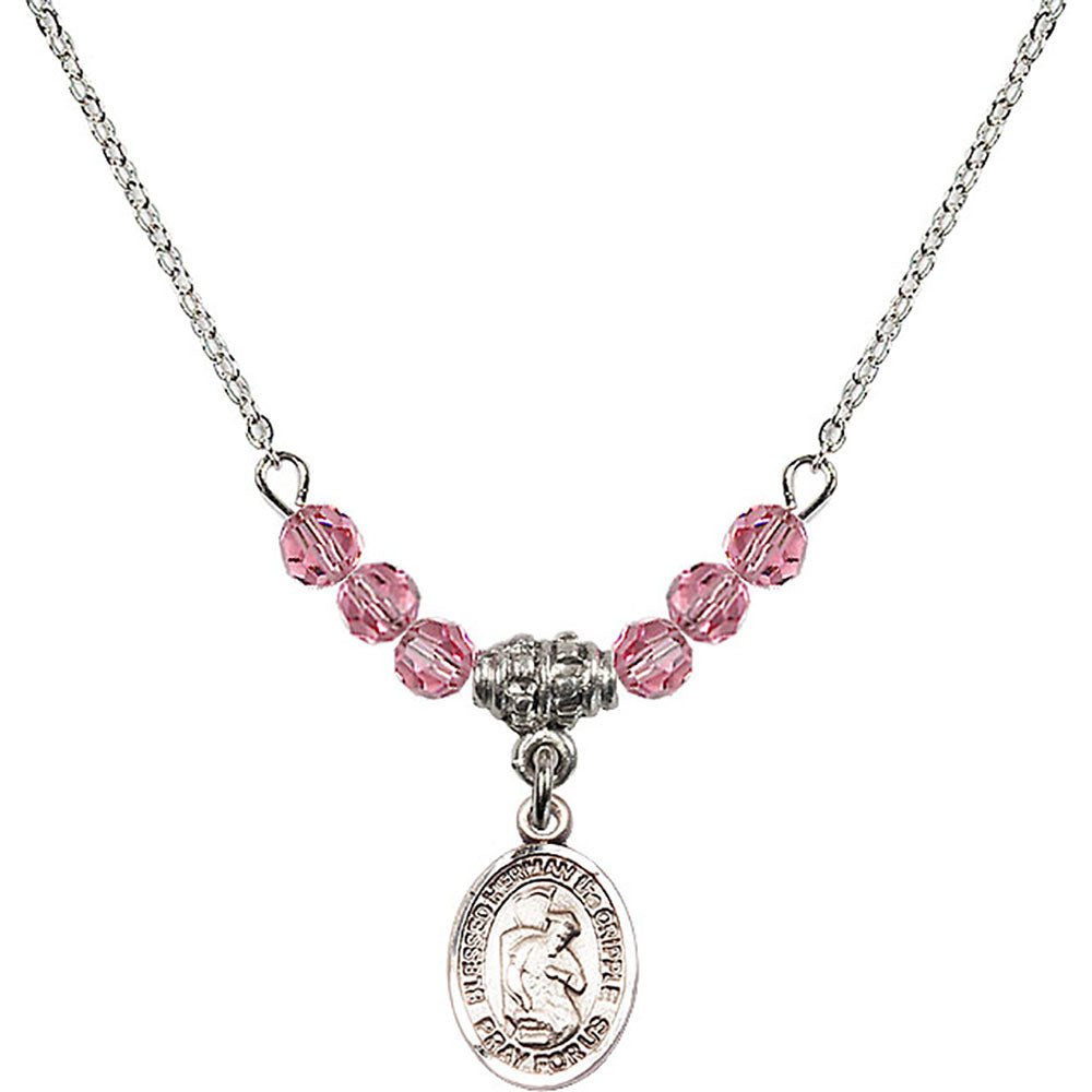 Sterling Silver Blessed Herman the Cripple Birthstone Necklace with Rose Beads - 9403
