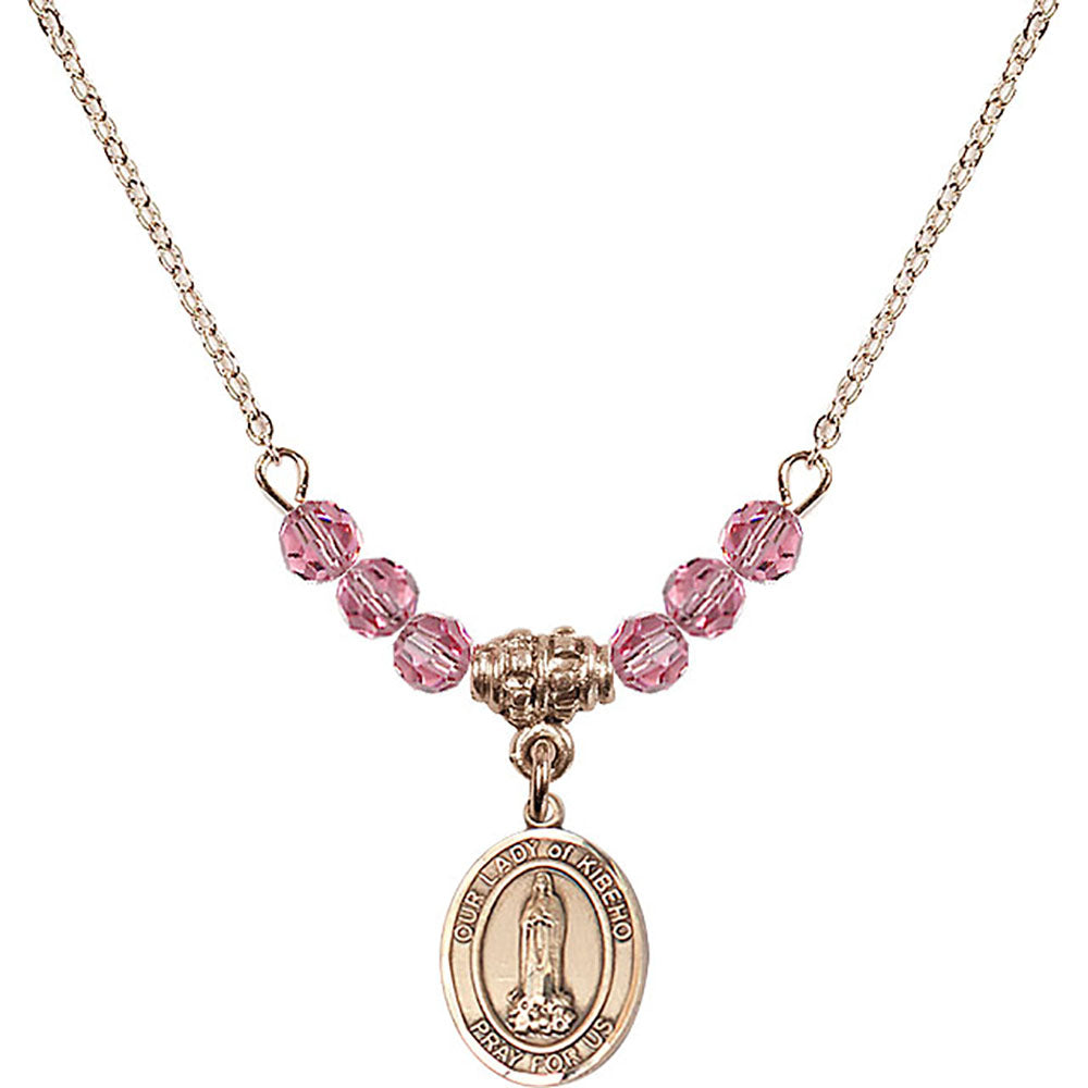 14kt Gold Filled Our Lady of Kibeho Birthstone Necklace with Rose Beads - 9414