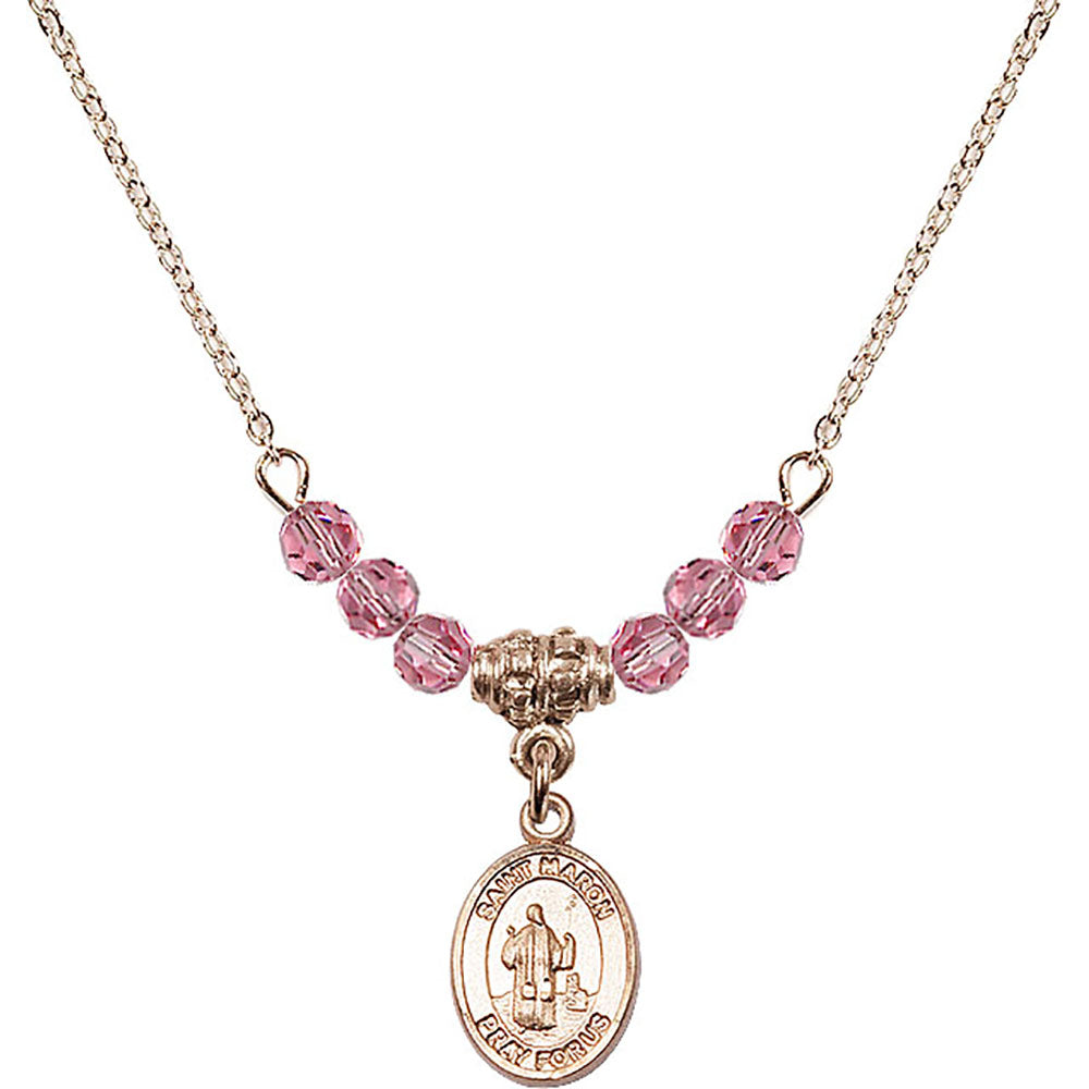 14kt Gold Filled Saint Maron Birthstone Necklace with Rose Beads - 9417