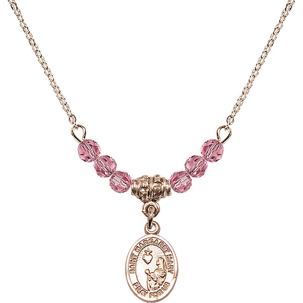 14kt Gold Filled Saint Margaret Mary Alacoque Birthstone Necklace with Rose Beads - 9420