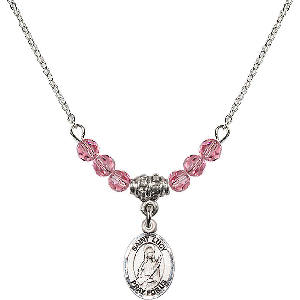 Sterling Silver Saint Lucy Birthstone Necklace with Rose Beads - 9422
