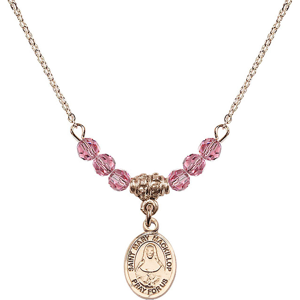 14kt Gold Filled Saint Mary Mackillop Birthstone Necklace with Rose Beads - 9425