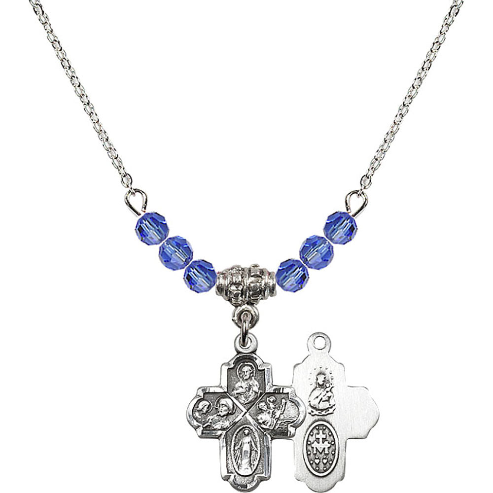 Sterling Silver 4-Way Birthstone Necklace with Sapphire Beads - 0047