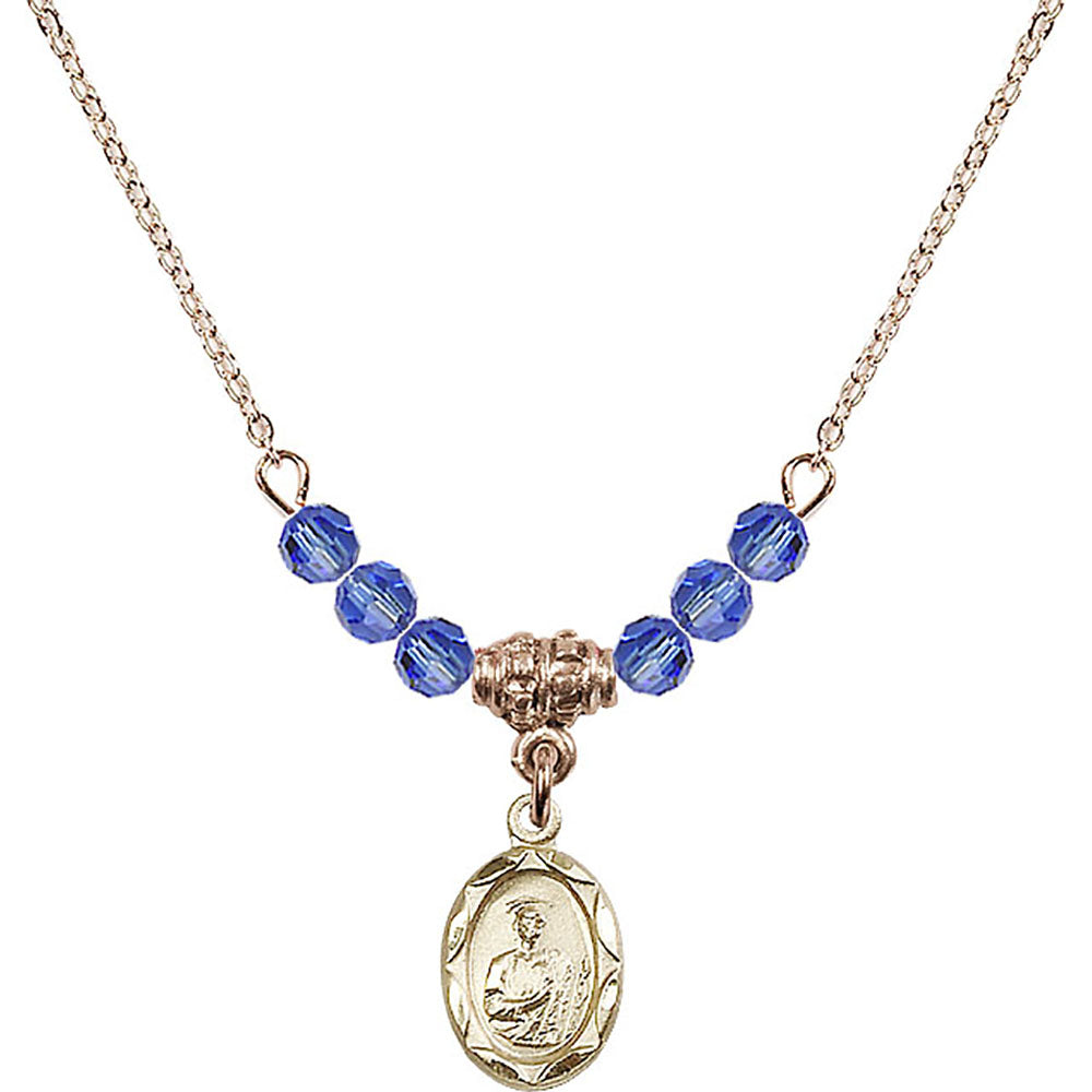 14kt Gold Filled Saint Jude Birthstone Necklace with Sapphire Beads - 0301