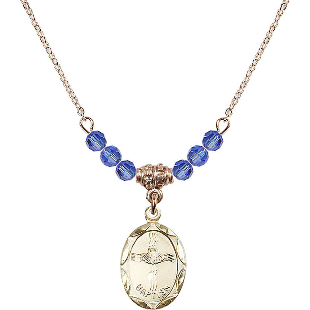 14kt Gold Filled Baptism Birthstone Necklace with Sapphire Beads - 0612