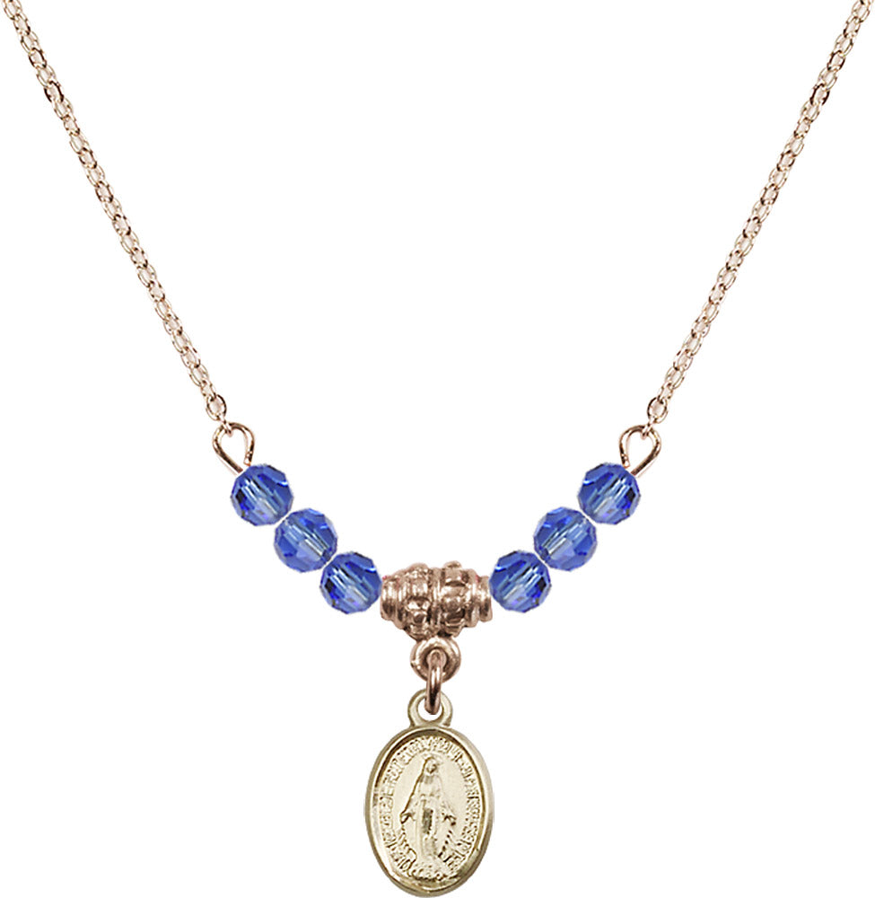14kt Gold Filled Miraculous Birthstone Necklace with Sapphire Beads - 0702