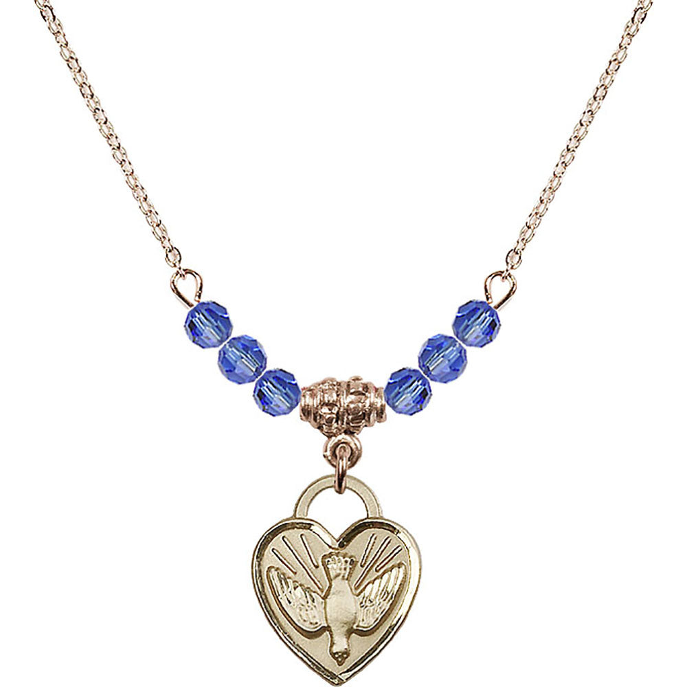 14kt Gold Filled Confirmation Heart Birthstone Necklace with Sapphire Beads - 3405