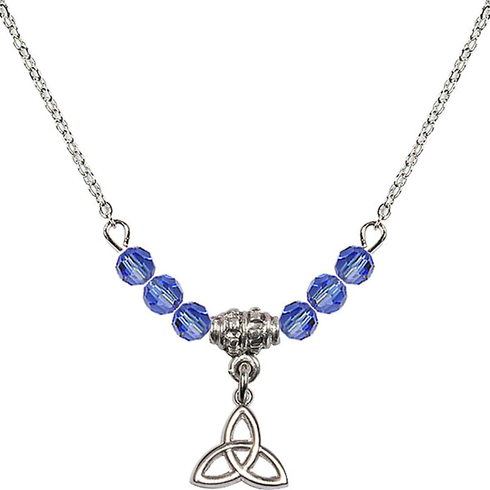 Sterling Silver Trinity Irish Knot Birthstone Necklace with Sapphire Beads - 5100