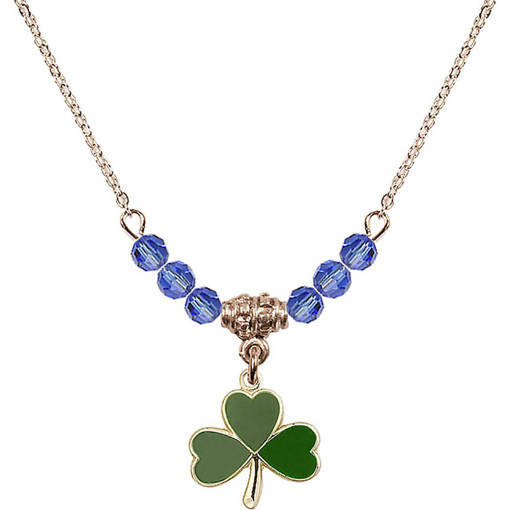 14kt Gold Filled Shamrock Birthstone Necklace with Sapphire Beads - 5243