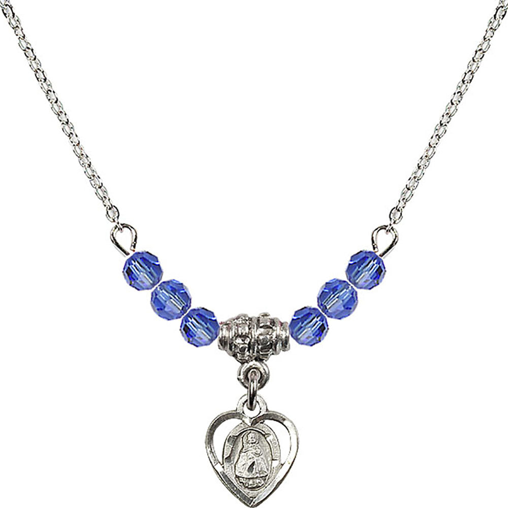 Sterling Silver Infant Birthstone Necklace with Sapphire Beads - 5413