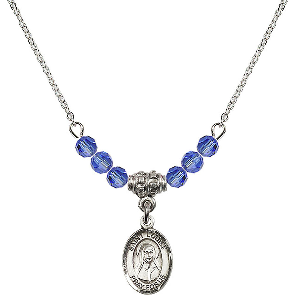 Sterling Silver Saint Louise de Marillac Birthstone Necklace with Sapphire Beads - 9064