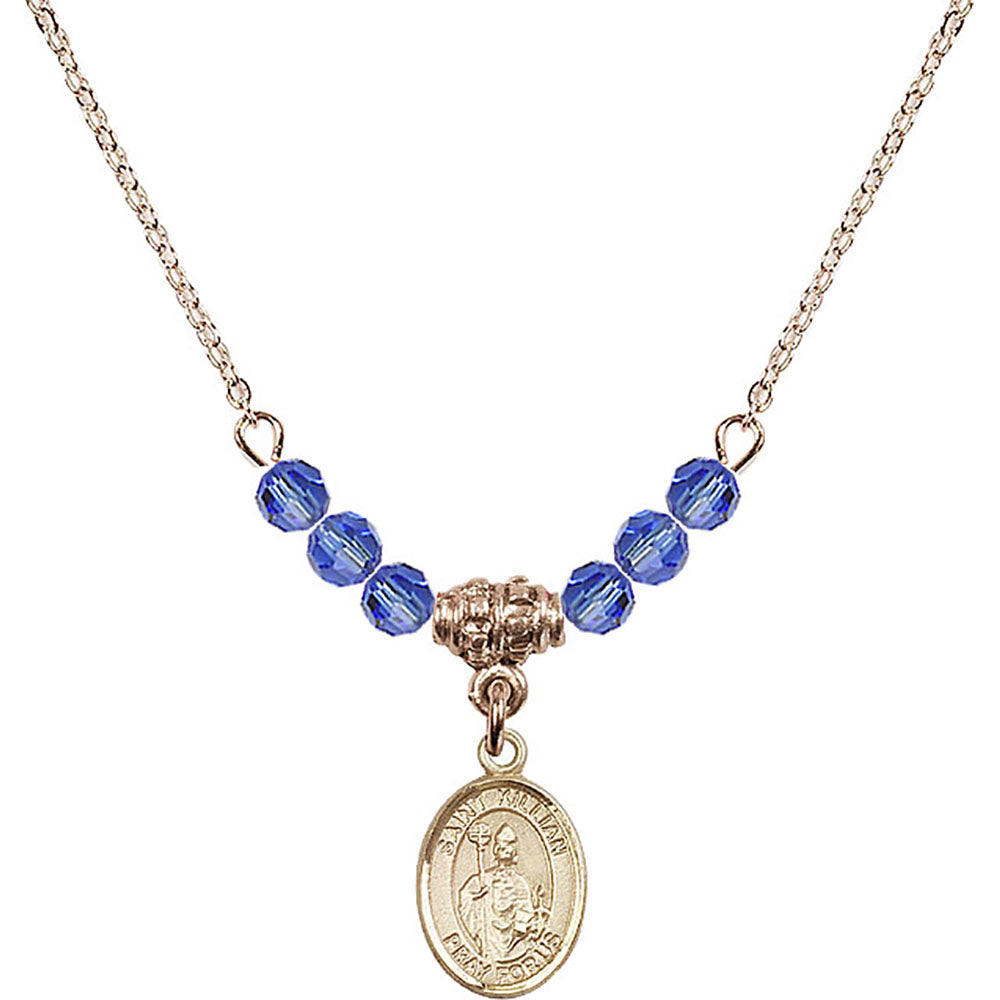 14kt Gold Filled Saint Kilian Birthstone Necklace with Sapphire Beads - 9067
