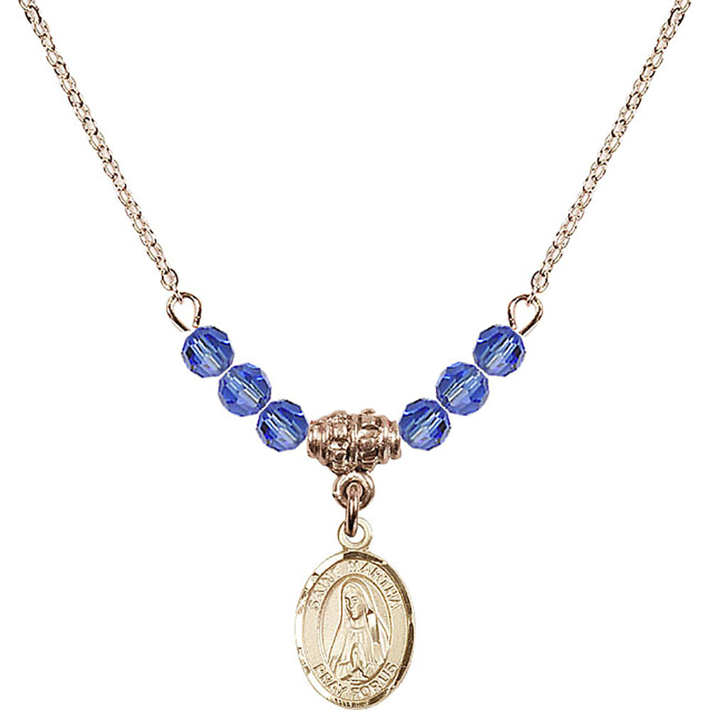 14kt Gold Filled Saint Martha Birthstone Necklace with Sapphire Beads - 9075