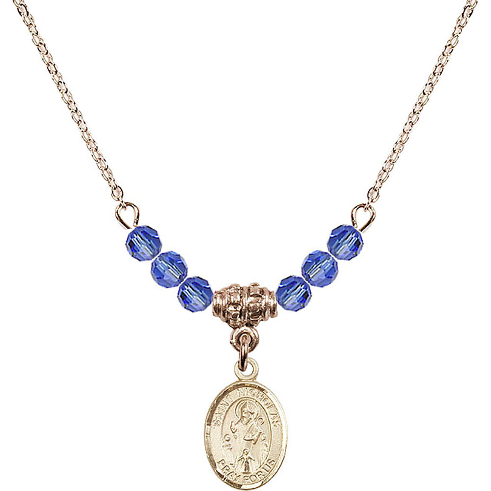 14kt Gold Filled Saint Nicholas Birthstone Necklace with Sapphire Beads - 9080