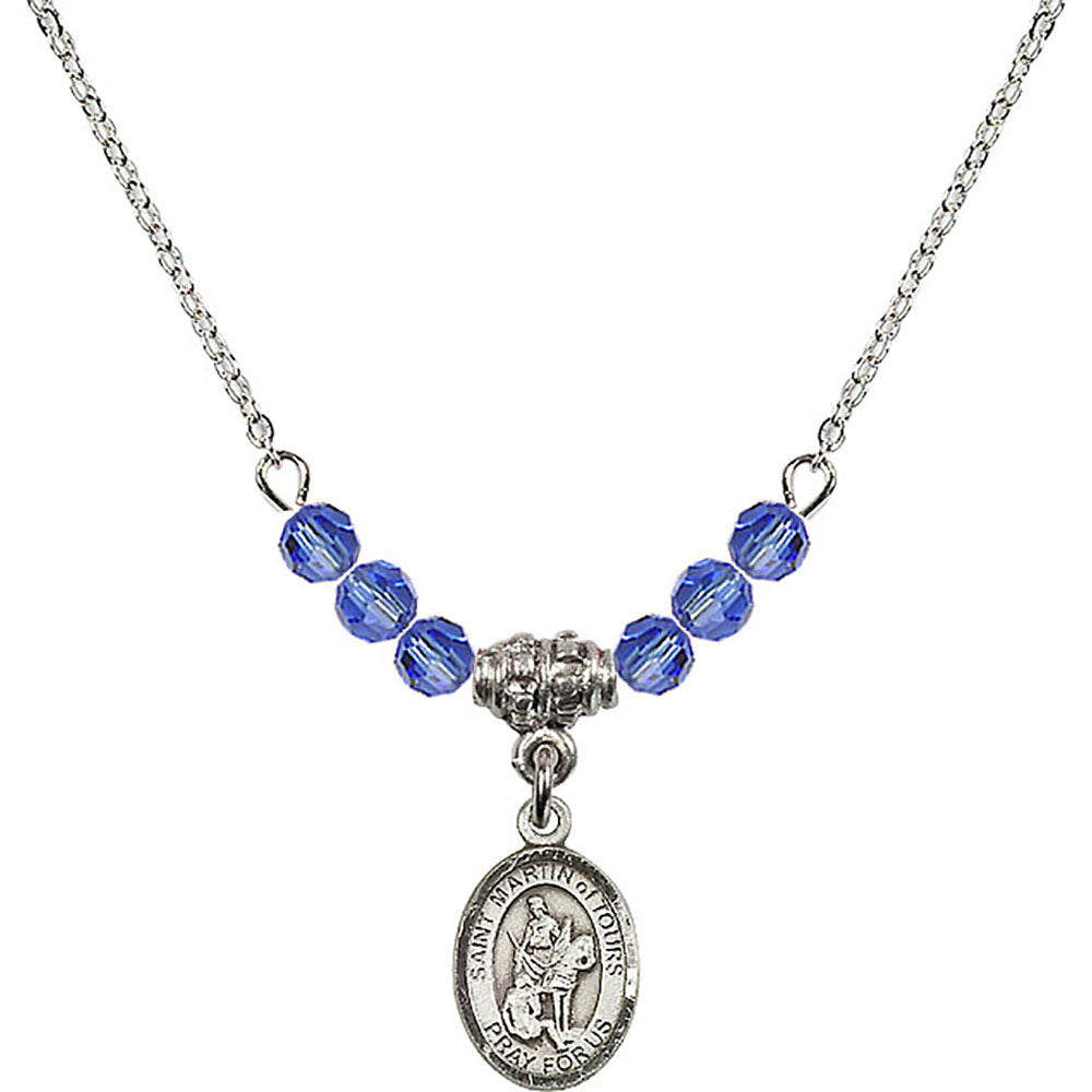 Sterling Silver Saint Martin of Tours Birthstone Necklace with Sapphire Beads - 9200