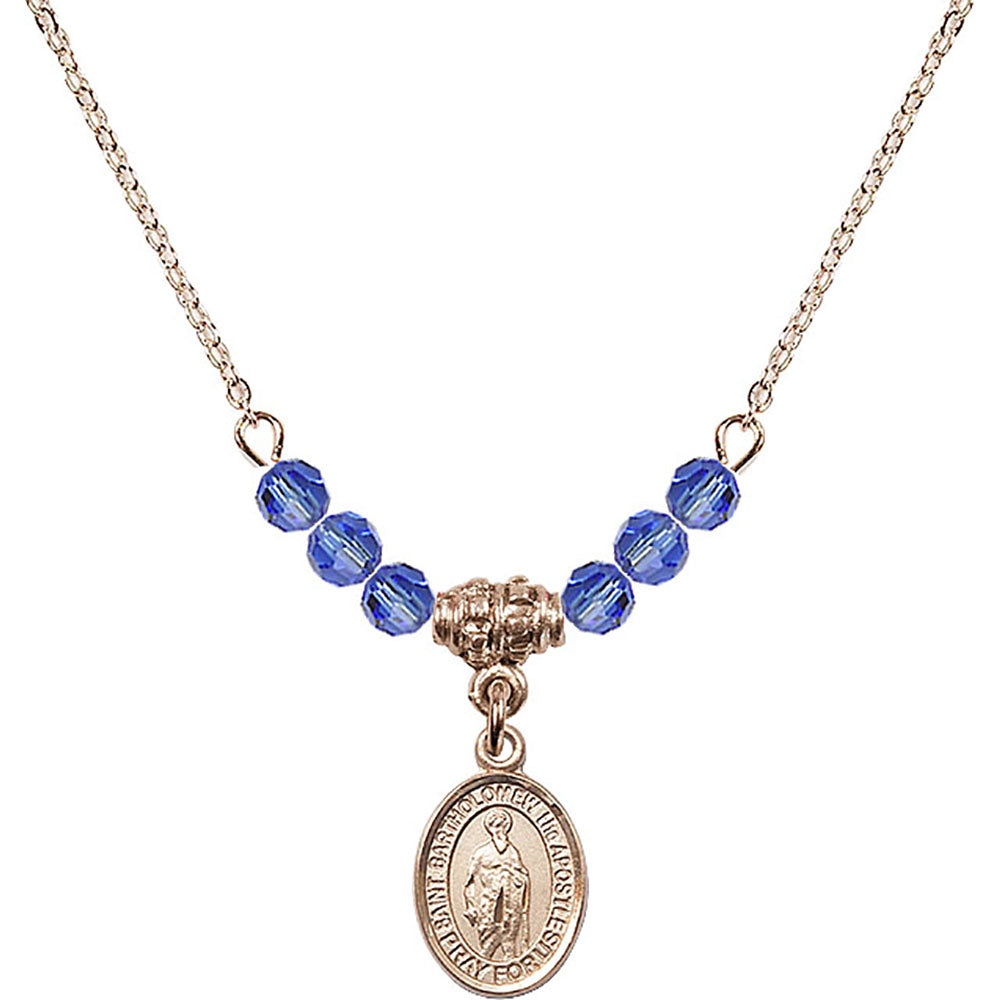 14kt Gold Filled Saint Bartholomew the Apostle Birthstone Necklace with Sapphire Beads - 9238