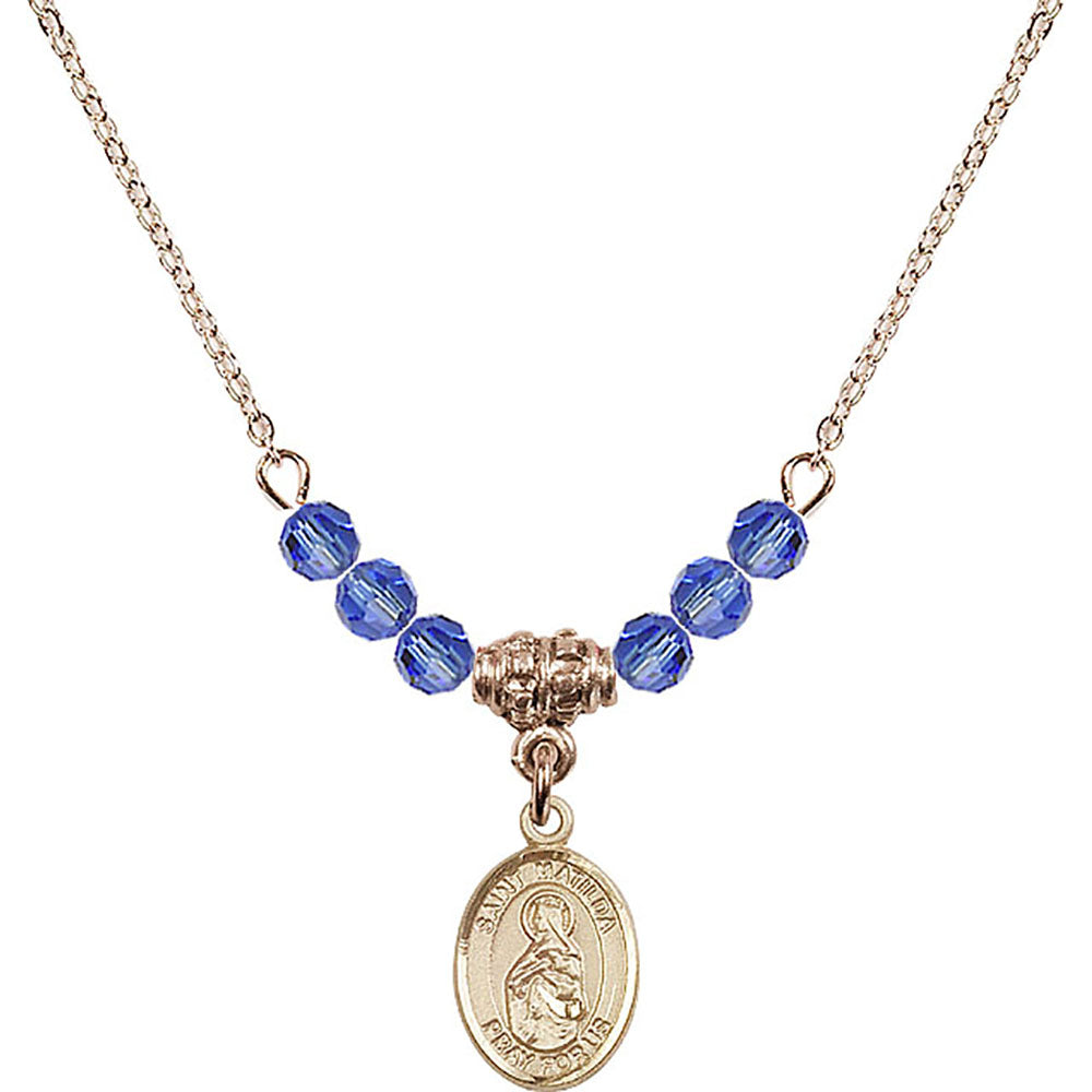 14kt Gold Filled Saint Matilda Birthstone Necklace with Sapphire Beads - 9239