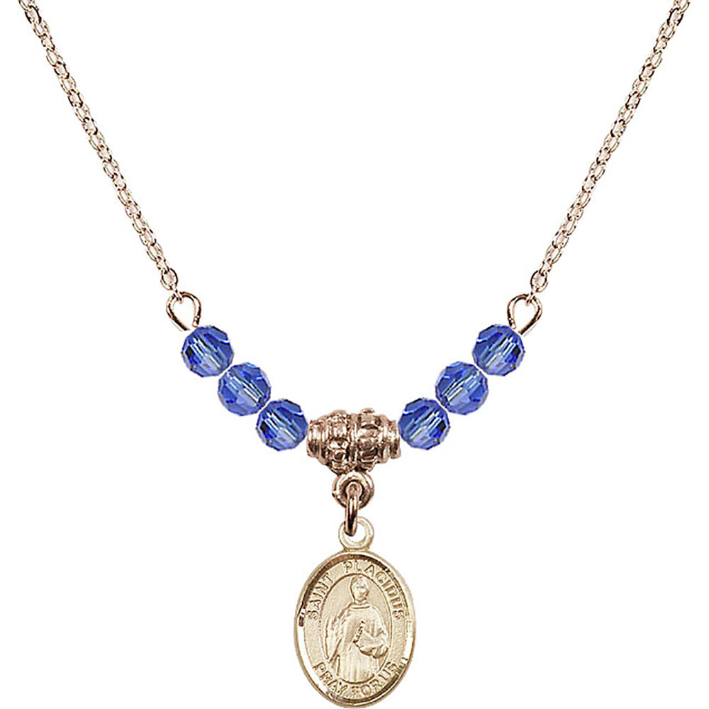 14kt Gold Filled Saint Placidus Birthstone Necklace with Sapphire Beads - 9240