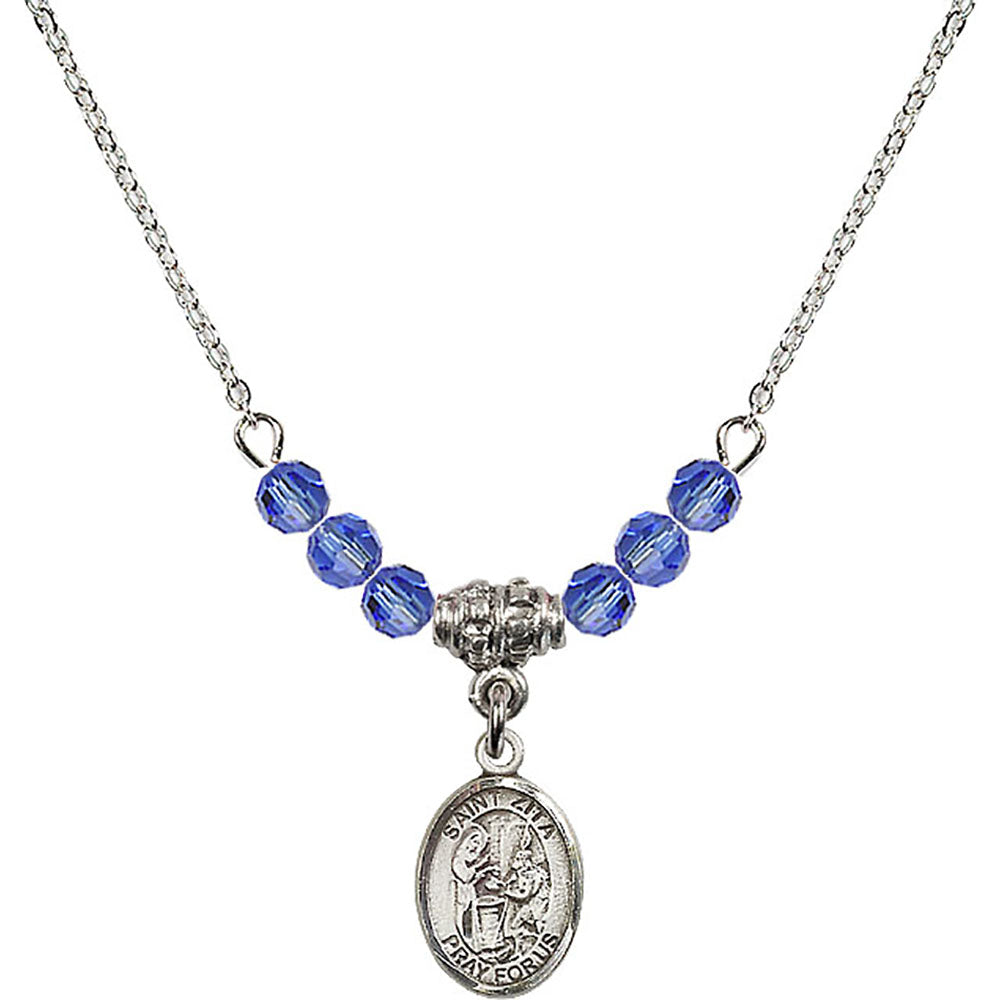 Sterling Silver Saint Zita Birthstone Necklace with Sapphire Beads - 9244