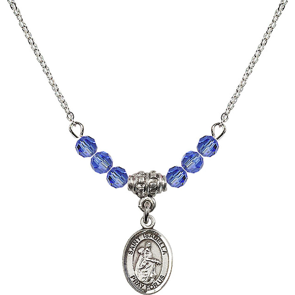 Sterling Silver Saint Isabella of Portugal Birthstone Necklace with Sapphire Beads - 9250