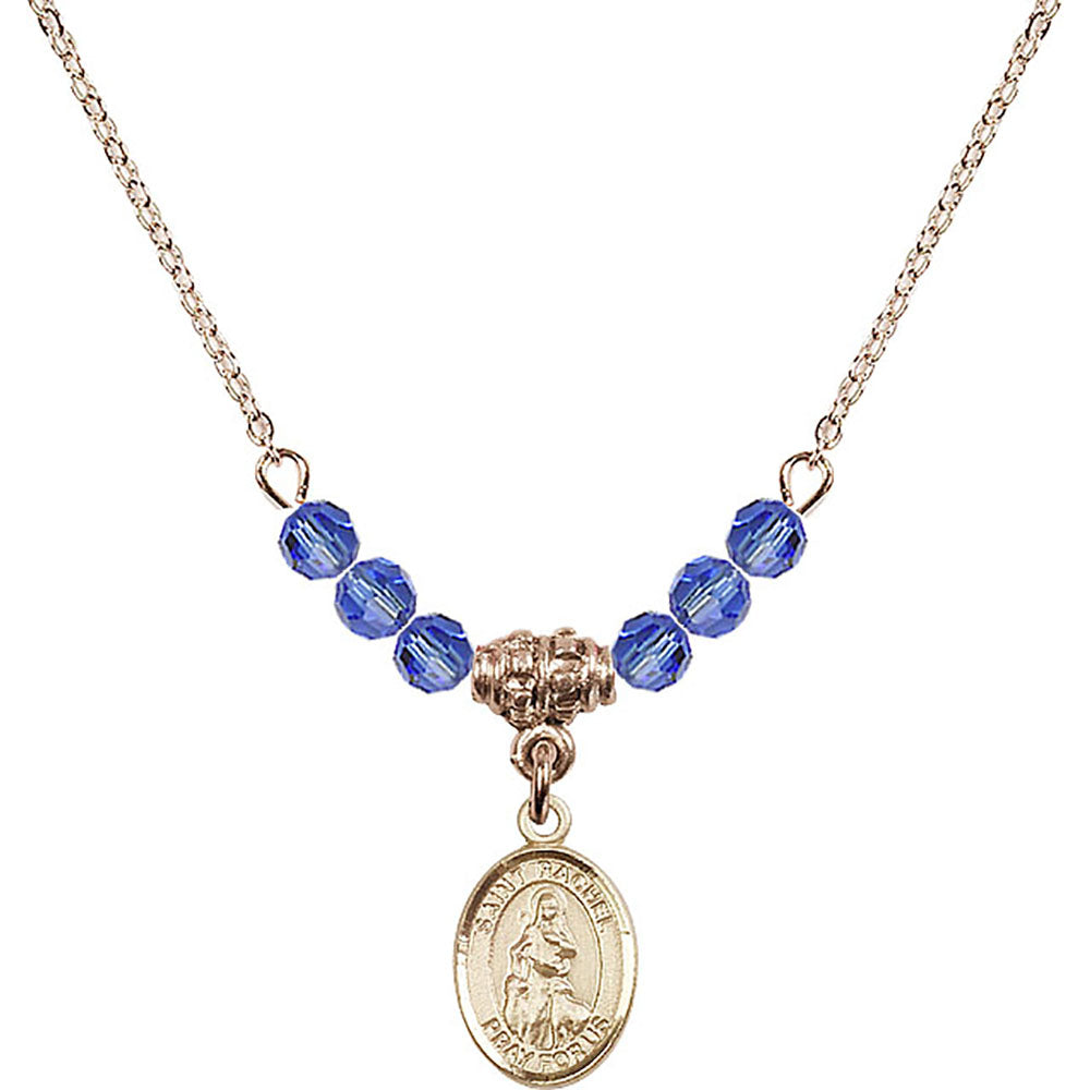 14kt Gold Filled Saint Rachel Birthstone Necklace with Sapphire Beads - 9251
