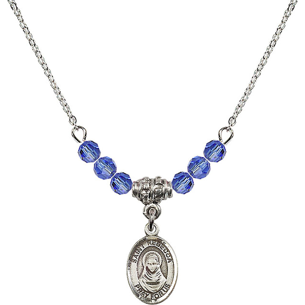 Sterling Silver Saint Rebecca Birthstone Necklace with Sapphire Beads - 9252