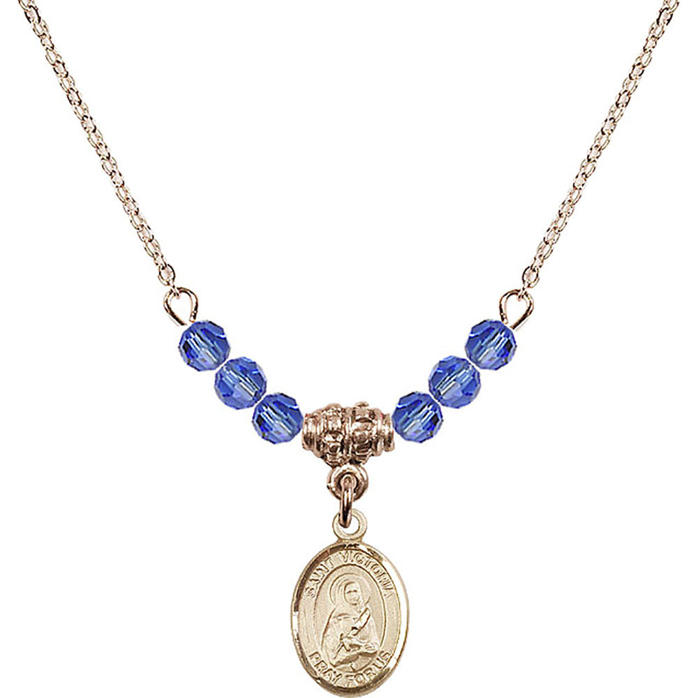 14kt Gold Filled Saint Victoria Birthstone Necklace with Sapphire Beads - 9253