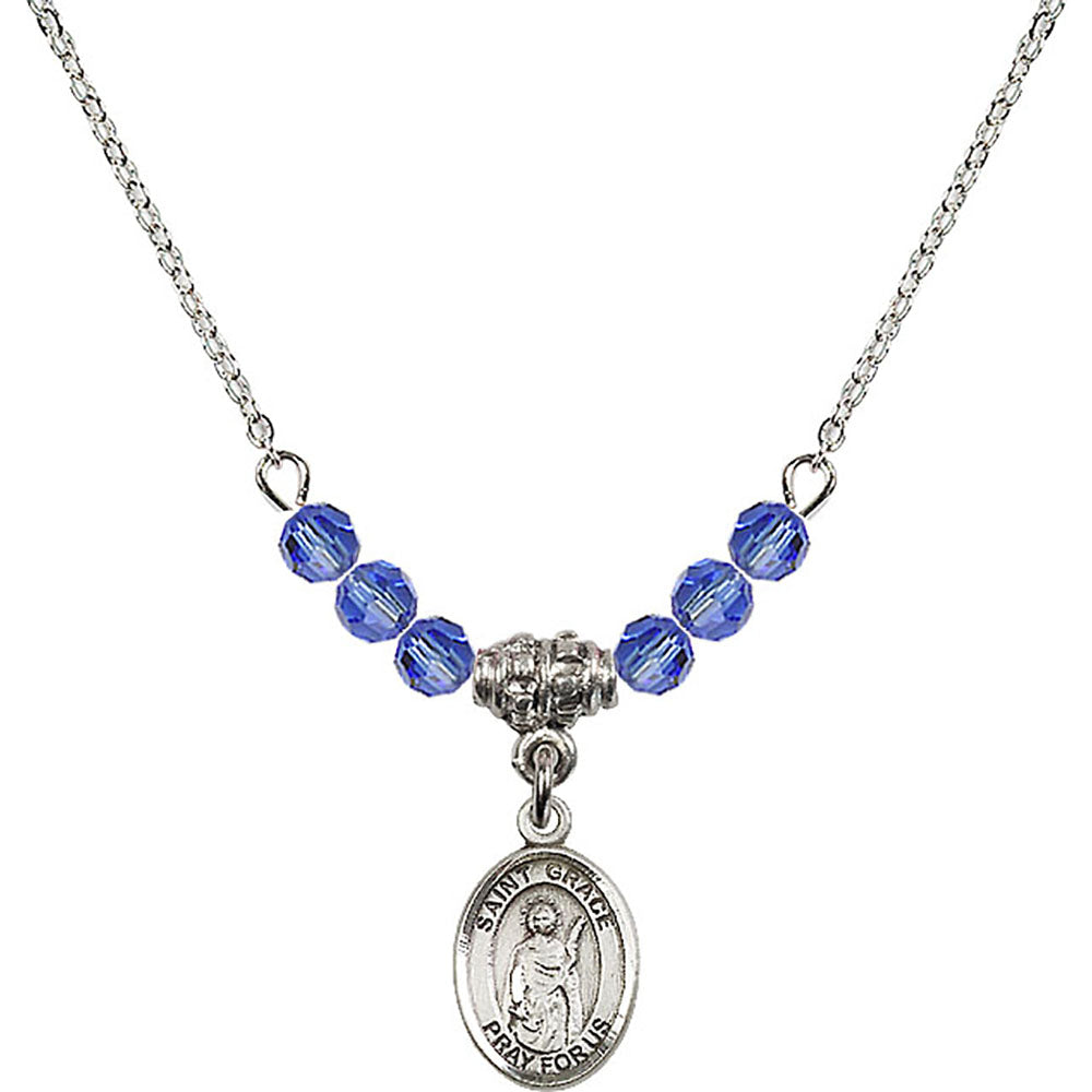 Sterling Silver Saint Grace Birthstone Necklace with Sapphire Beads - 9255