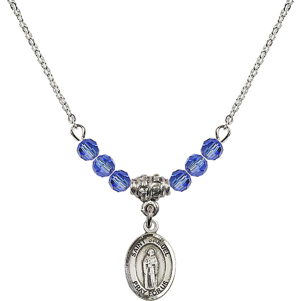 Sterling Silver Saint Samuel Birthstone Necklace with Sapphire Beads - 9259