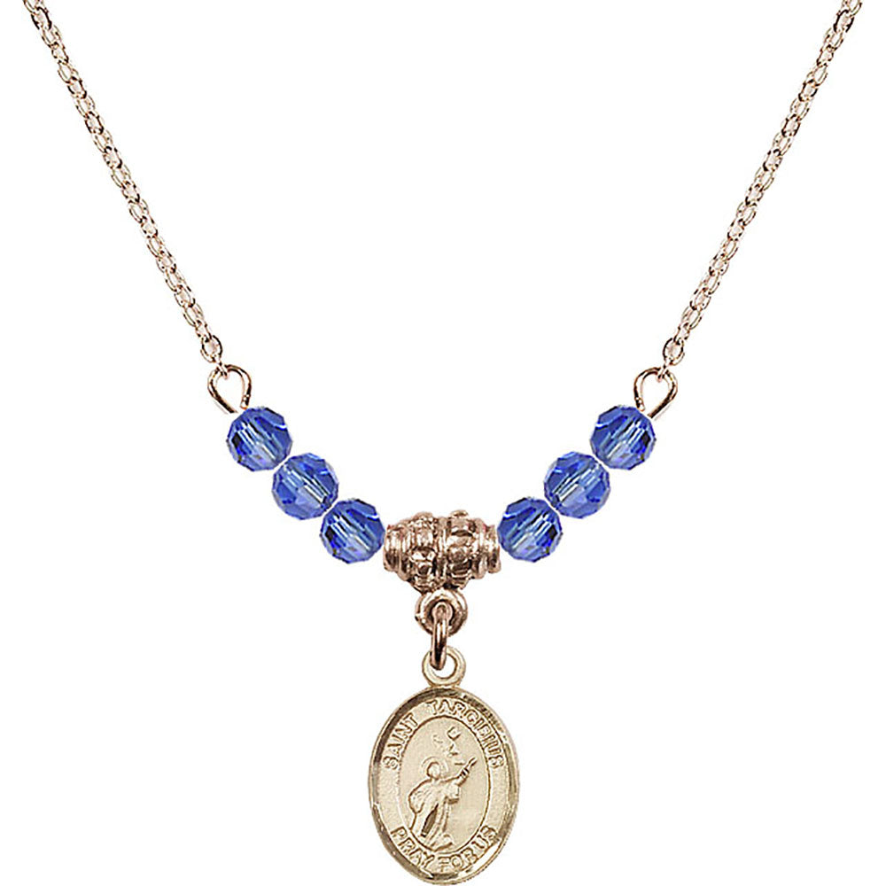 14kt Gold Filled Saint Tarcisius Birthstone Necklace with Sapphire Beads - 9261