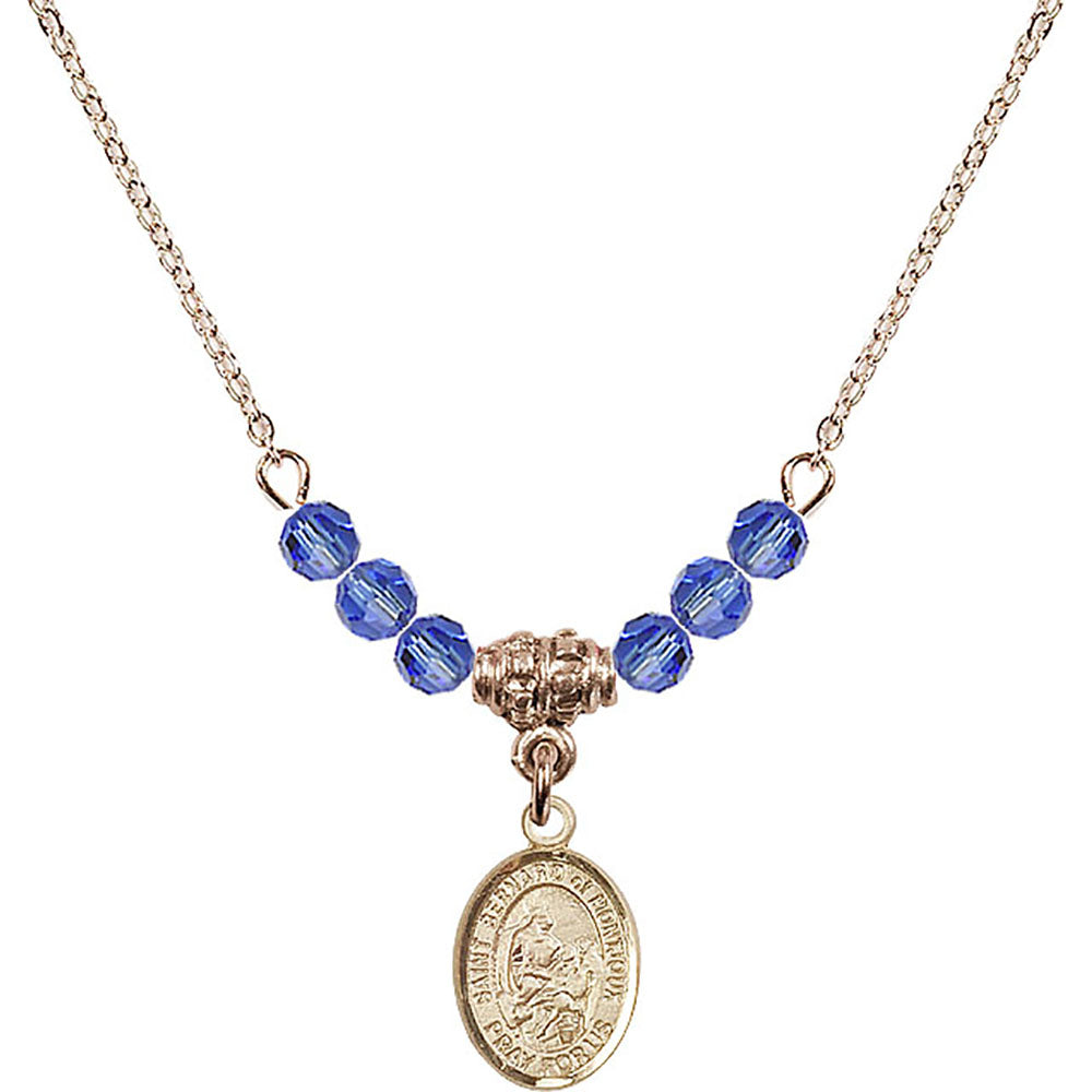 14kt Gold Filled Saint Bernard of Montjoux Birthstone Necklace with Sapphire Beads - 9264