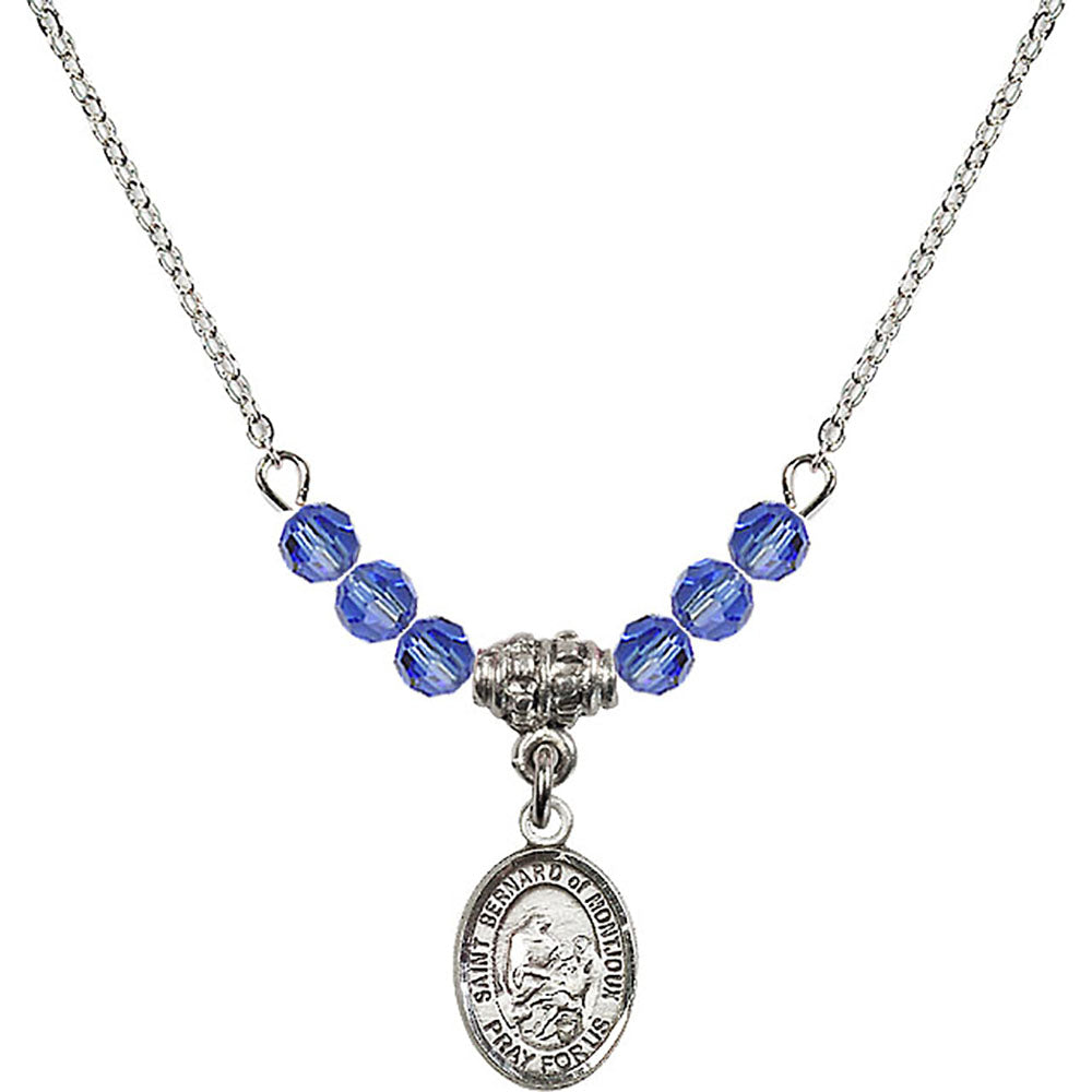Sterling Silver Saint Bernard of Montjoux Birthstone Necklace with Sapphire Beads - 9264