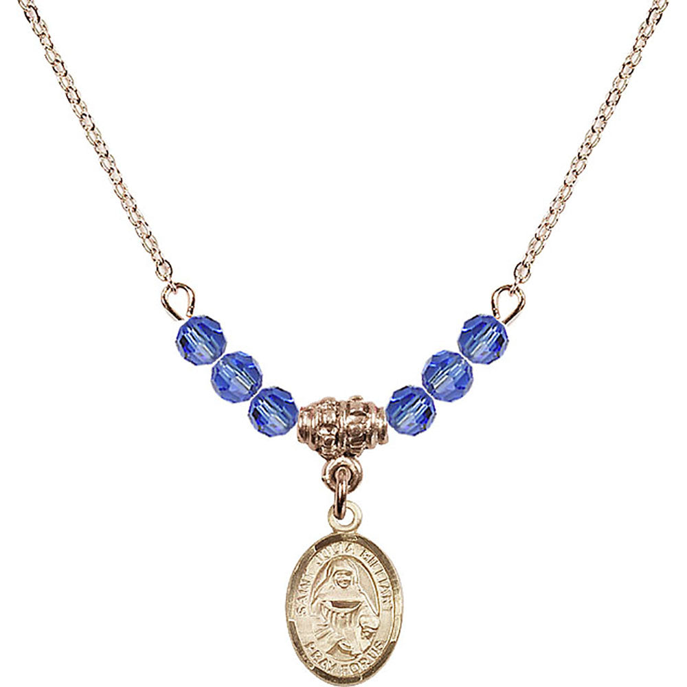 14kt Gold Filled Saint Julia Billiart Birthstone Necklace with Sapphire Beads - 9267