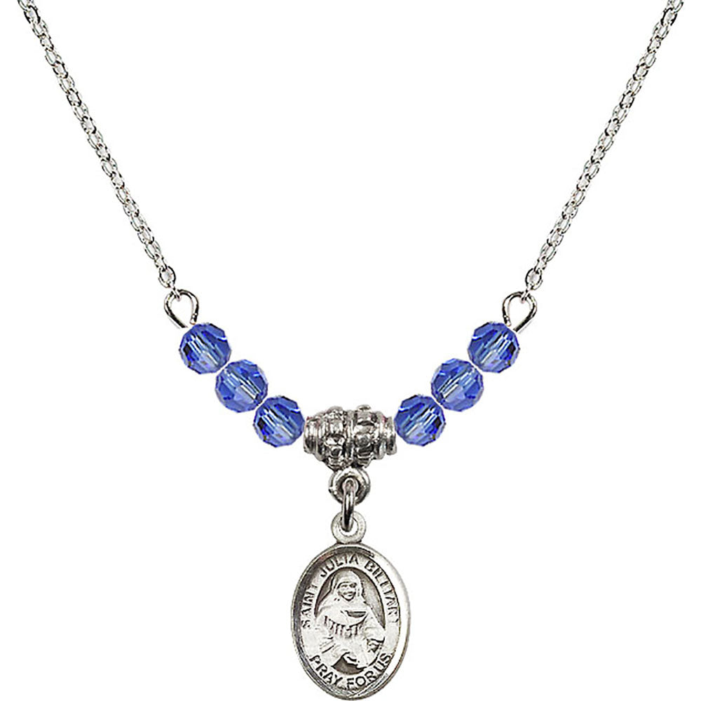 Sterling Silver Saint Julia Billiart Birthstone Necklace with Sapphire Beads - 9267