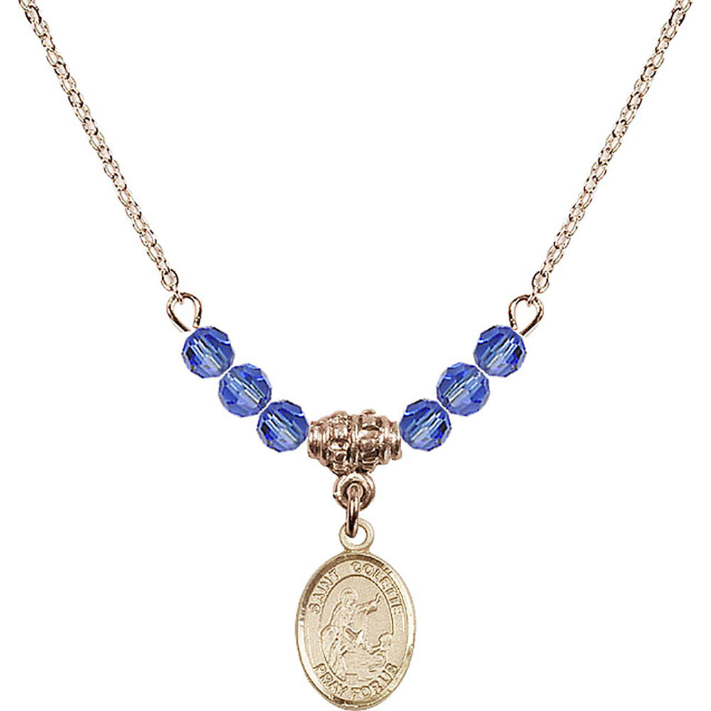 14kt Gold Filled Saint Colette Birthstone Necklace with Sapphire Beads - 9268